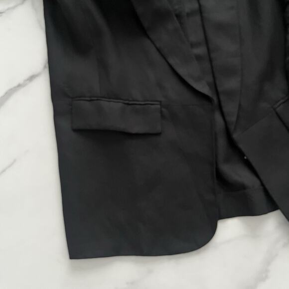 TART Kia Blazer Linen Tencel Ruched Sleeve Black Small Minimalist Casual Chic - Picture 9 of 10